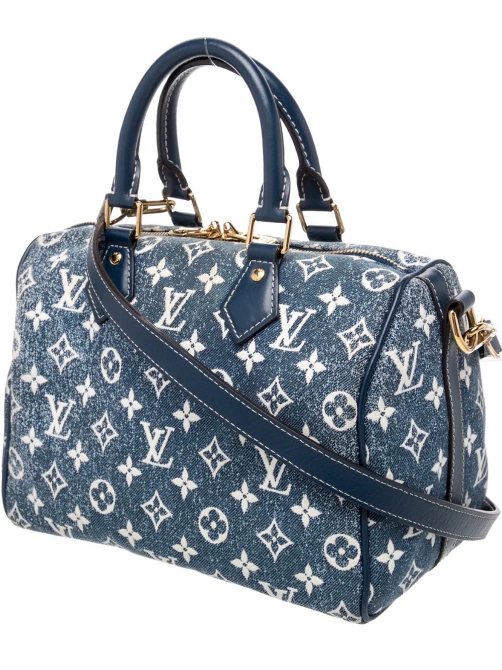 Louis Vuitton Navy & White Monogram Denim Speedy Bandoulière Satchel